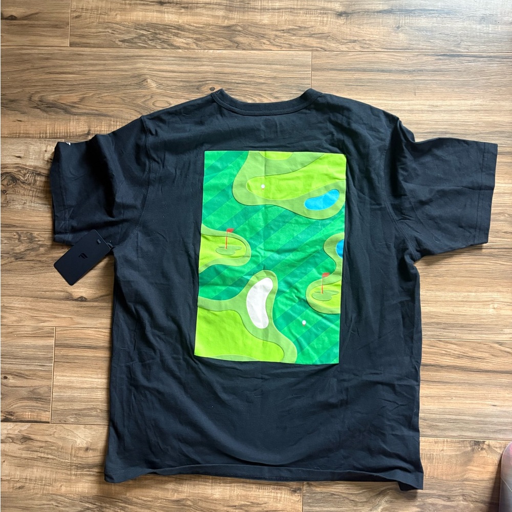 Fabletics Black Tee with Green Golf Course Back Graphic